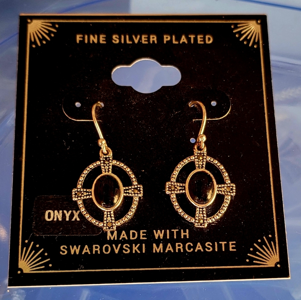 Marcasite Earrings Black Onyx